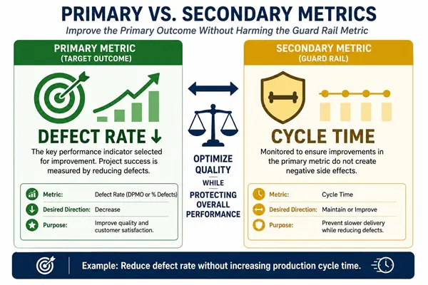 The relationship between primary and secondary metrics in a Six Sigma DMAIC project