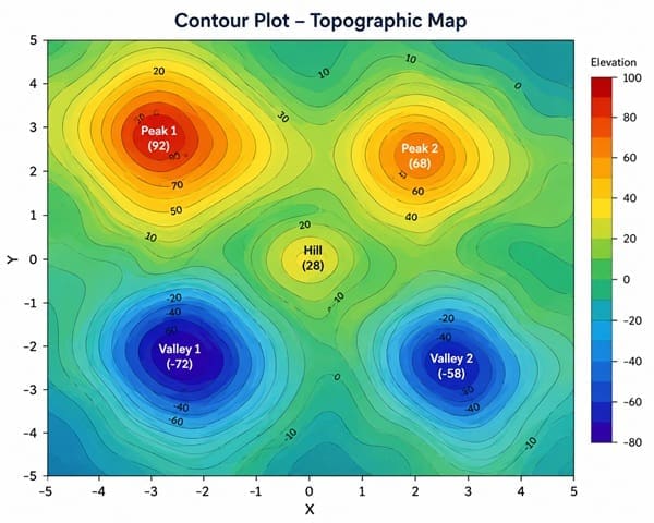 Contour plot showing iso-response lines similar to a topographic elevation map