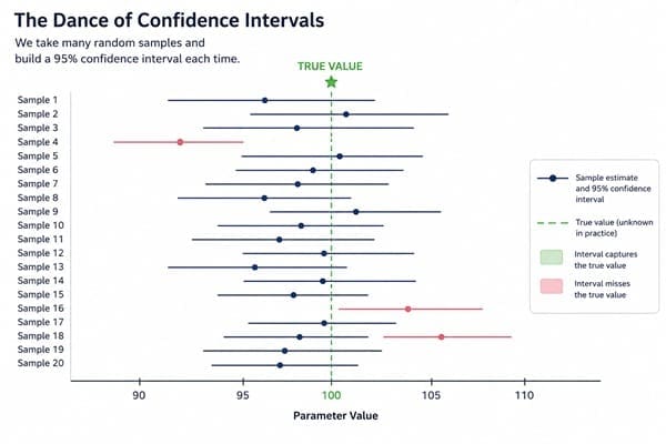 Multiple confidence intervals from repeated sampling