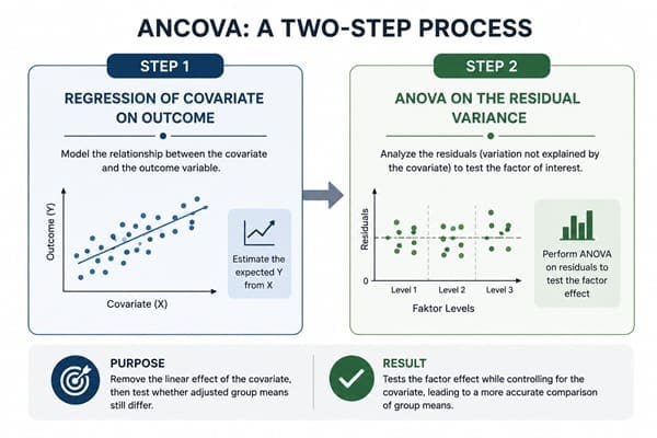 Diagram of the two-step ANCOVA process for adjusting a covariate