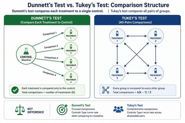 Diagram showing Dunnett's test comparison structure of treatments versus one control group