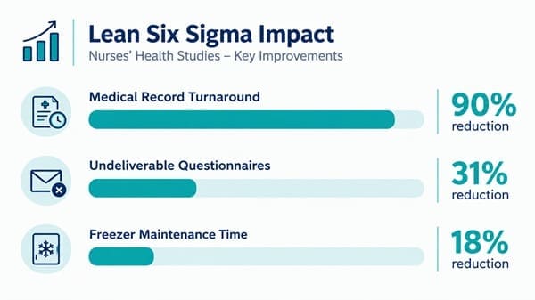 Research operations staff reviewing Lean Six Sigma process improvement data